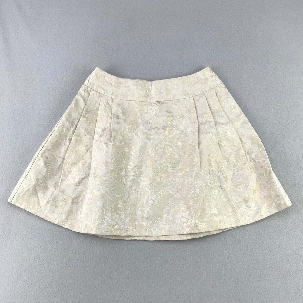 Jennifer Lopez Brocade Mini Skirt Women 6P Gold Metallic Floral Pleated Party